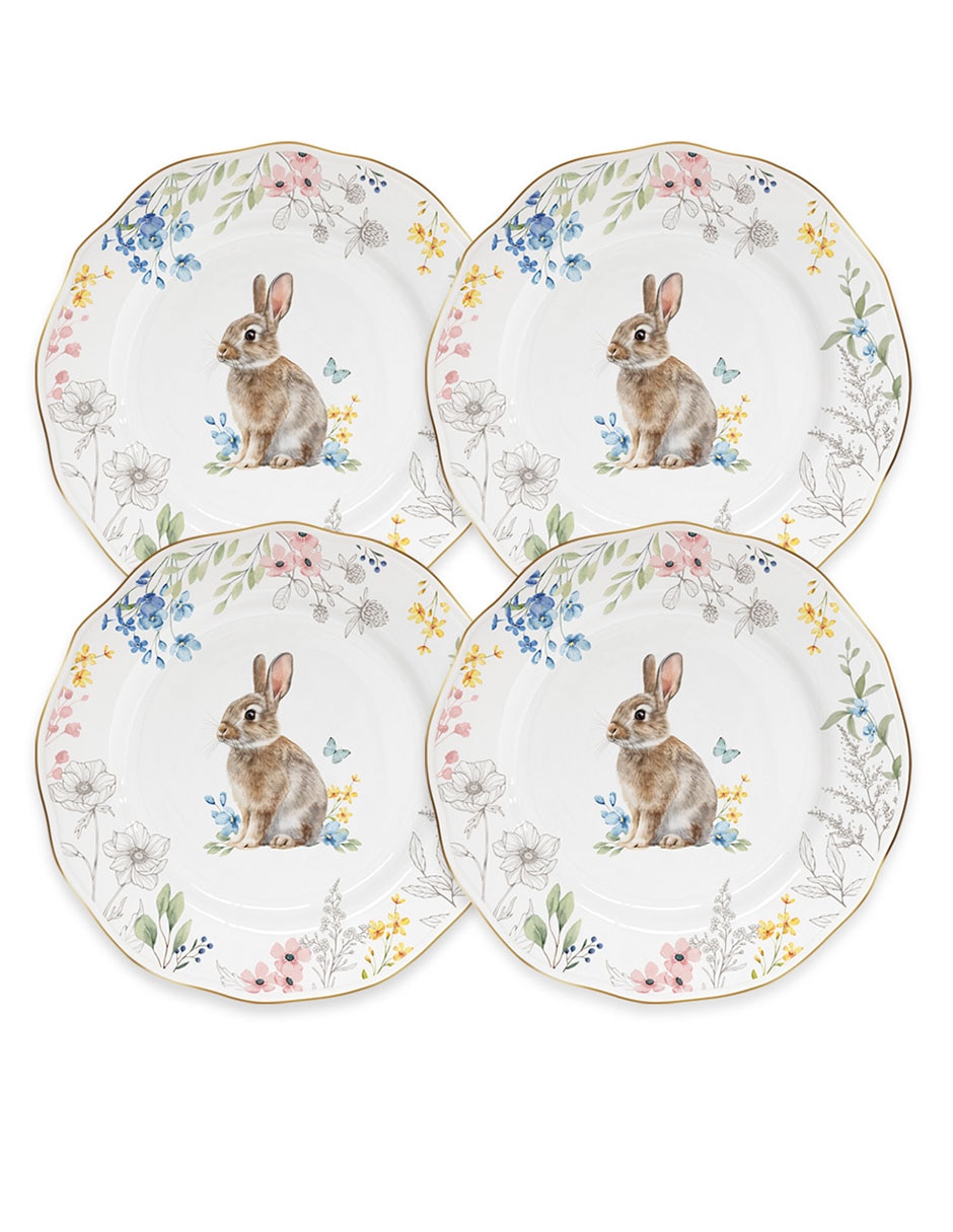 Set de plato para postre de porcelana 4 piezas