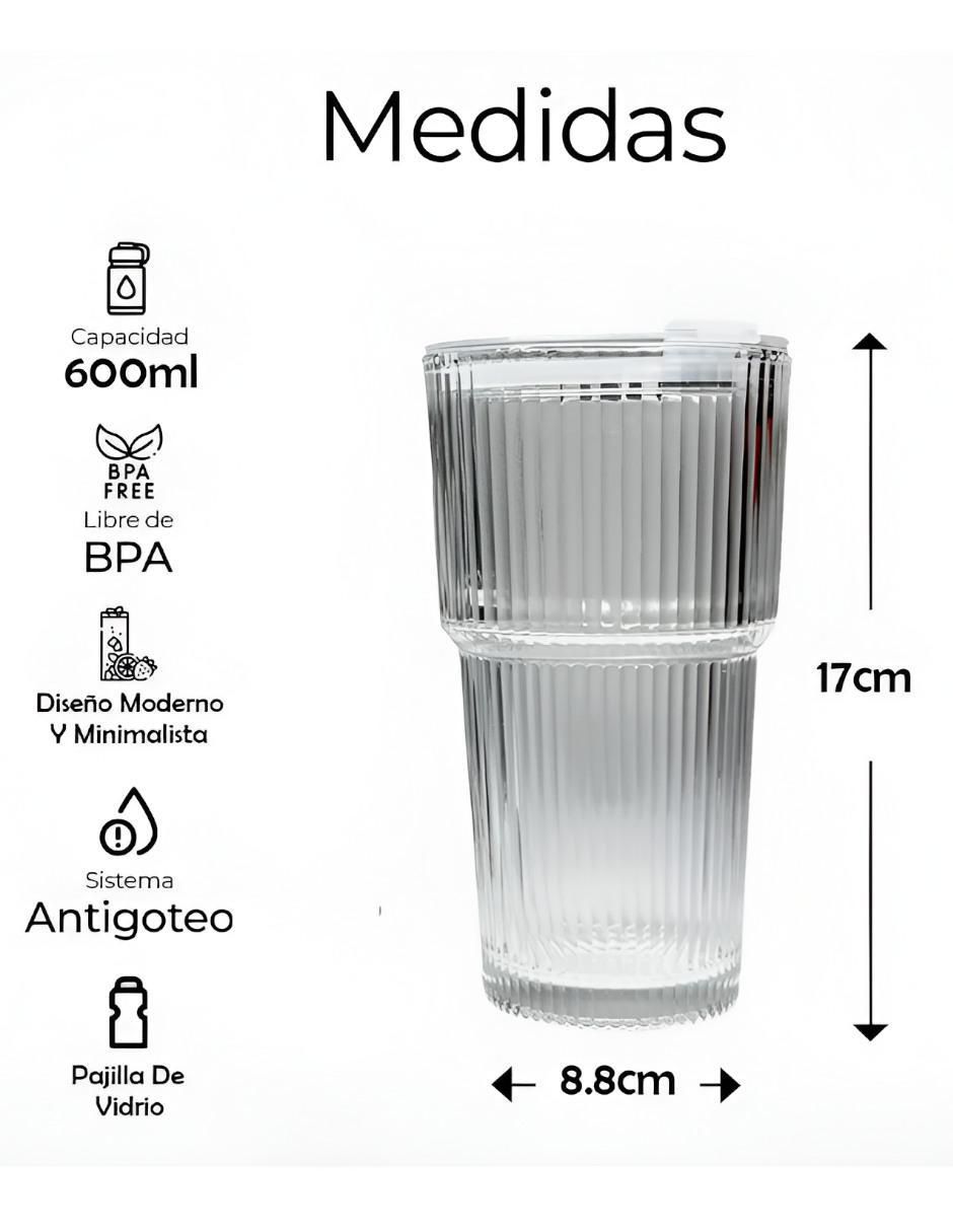 Set de vasos con tapa y popote xtllar1917 de vidrio con 2 piezas 4