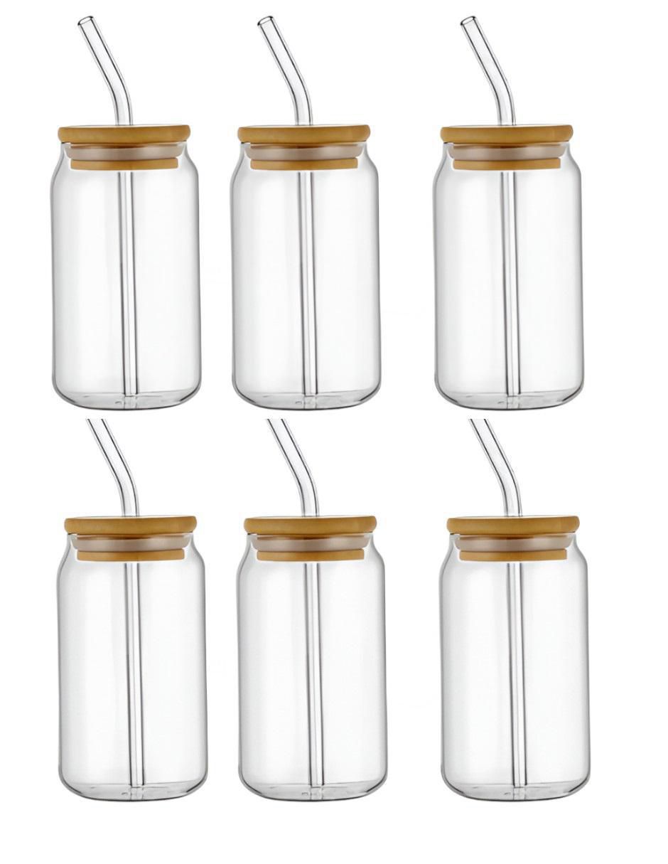 Set de vasos con tapa y popote xtllar1921 de vidrio con 6 piezas