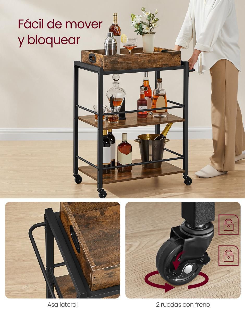 Carro de bar cocina Brewer madera 2
