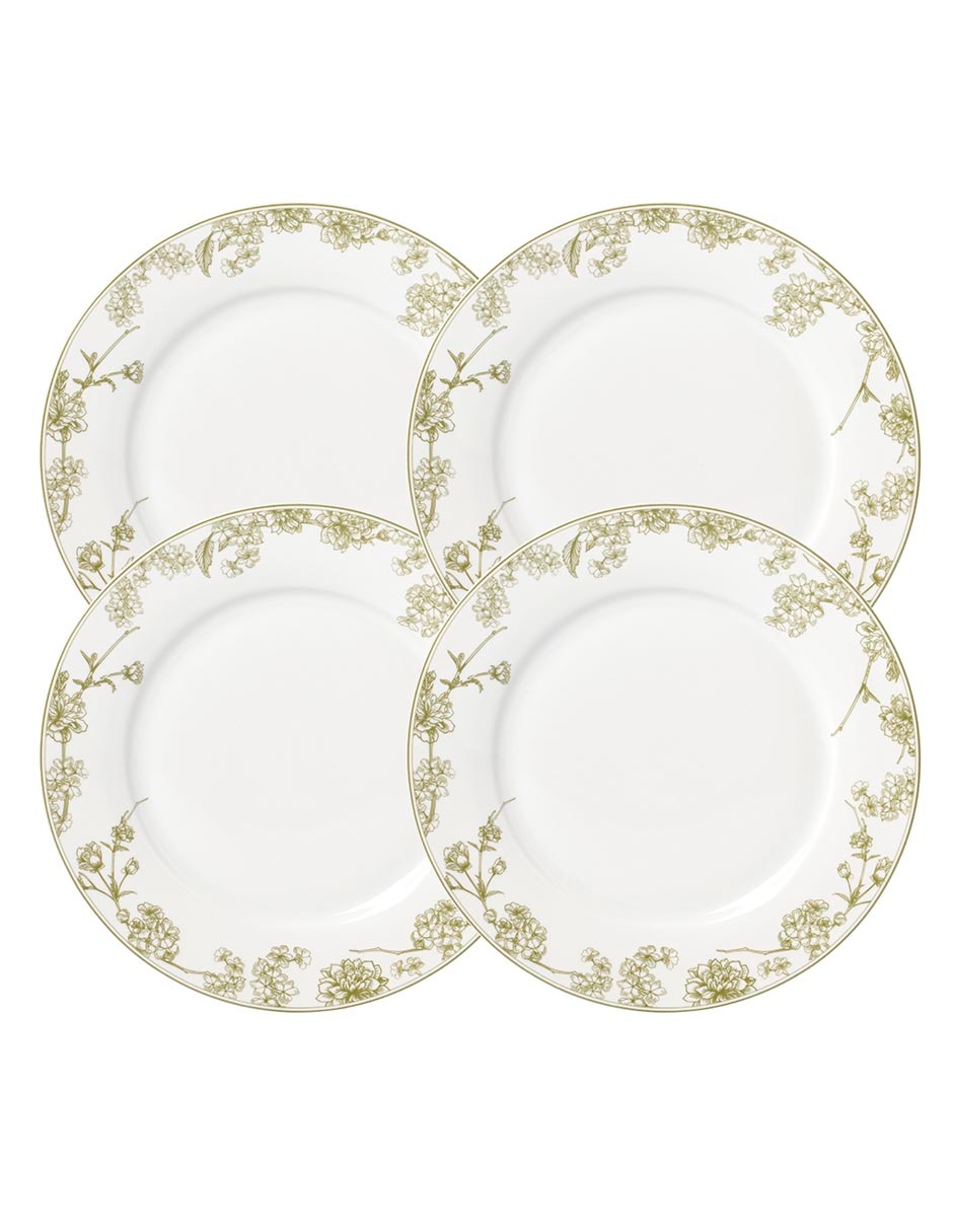 Set de plato para postre Oasis Floral de porcelana 4 piezas