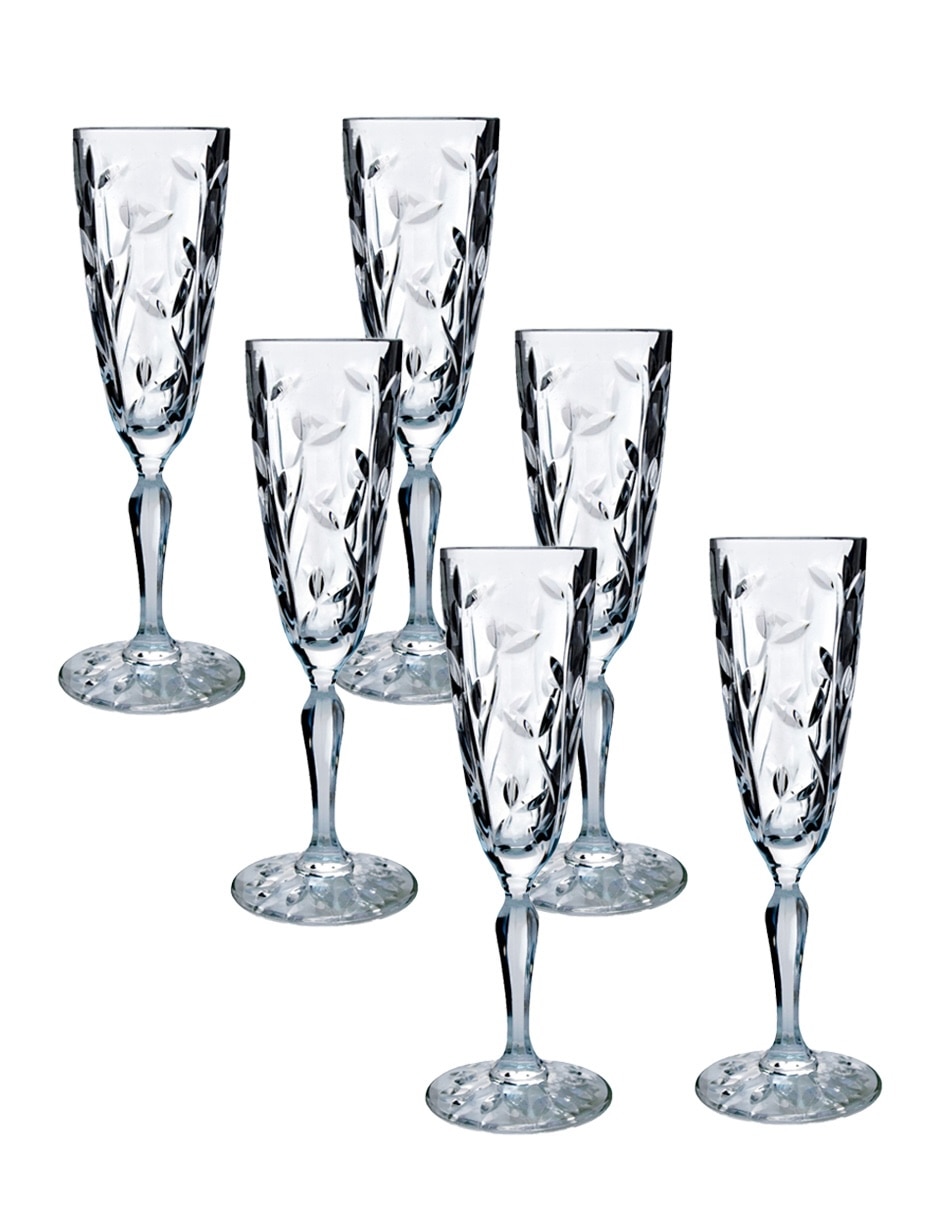 Set de copas para champán Laurus de cristal 6 piezas
