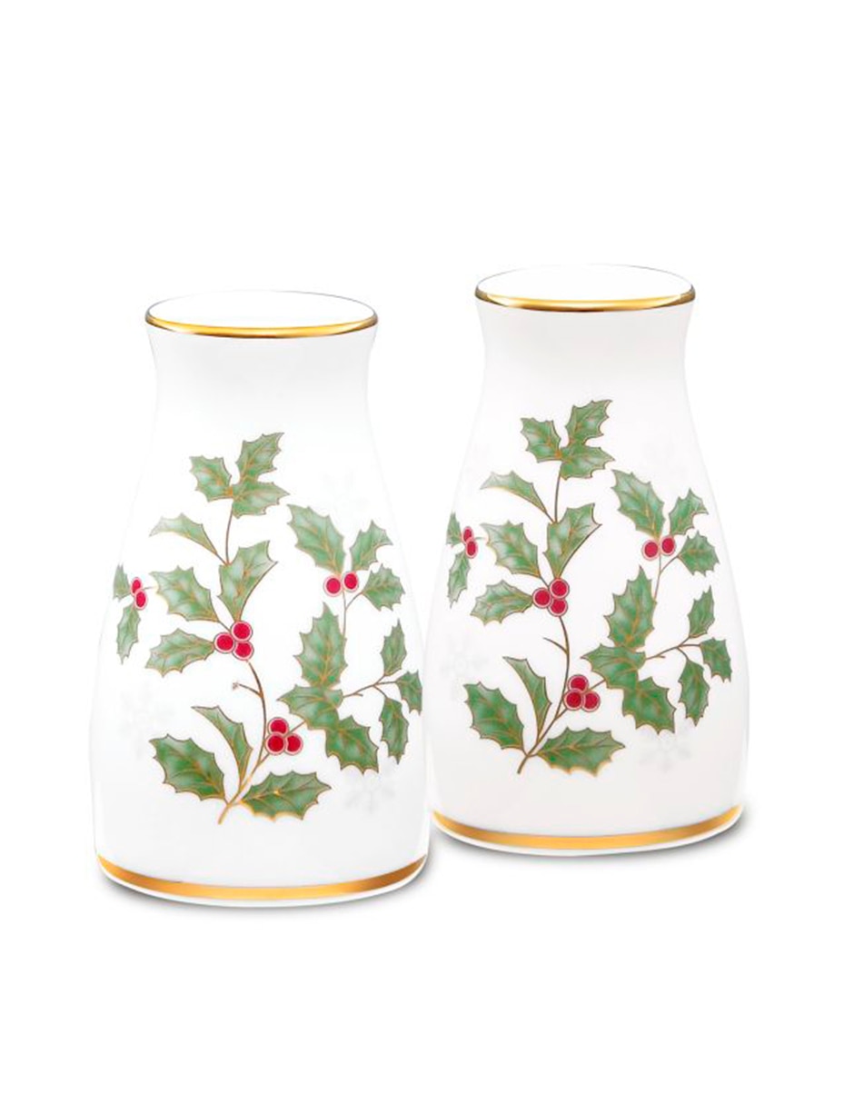 Set salero y pimentero Holly & berry de porcelana