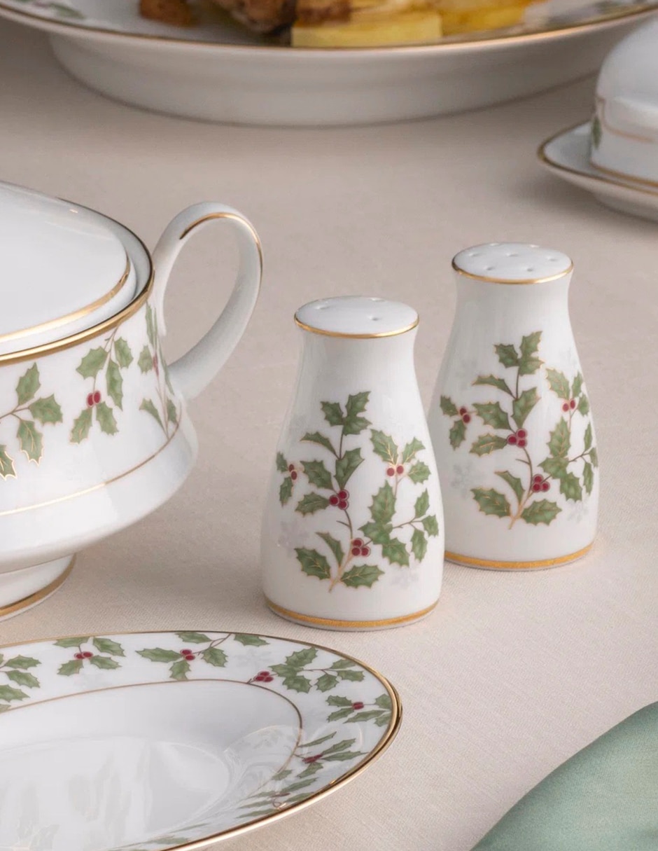 Set salero y pimentero Holly & berry de porcelana 2